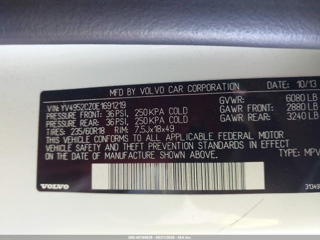 Aukcja sprzedaży 2014 Volvo Xc90 3.2, vin: YV4952CZ0E1691219, numer aukcji: 45190629