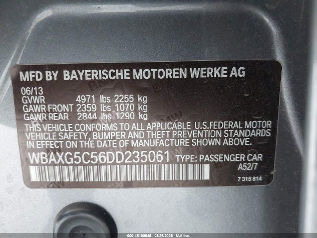 Продажа на аукционе авто 2013 Bmw 528i, vin: WBAXG5C56DD235061, номер лота: 45190645