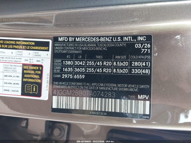 Продаж на аукціоні авто 2026 Mercedes-benz Eqe 320+ Suv, vin: 4JGGM2BB0TA074283, номер лоту: 45190653