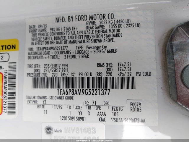 Ford Mustang V6 2016 1FA6P8AM9G5221377 Image 9