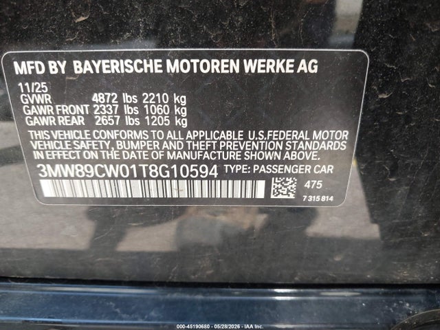 Aukcja sprzedaży 2026 Bmw 330i Xdrive Na, vin: 3MW89CW01T8G10594, numer aukcji: 45190680