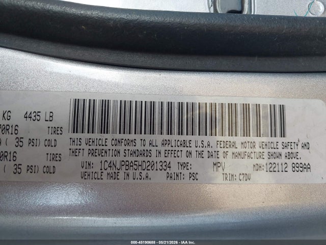 Продажа на аукционе авто 2017 Jeep Patriot Sport Fwd, vin: 1C4NJPBA5HD201334, номер лота: 45190688