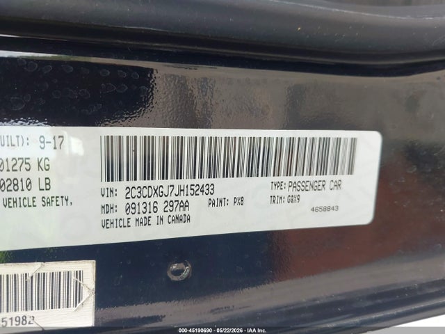 Aukcja sprzedaży 2018 Dodge Charger R/t Scat Pack Rwd, vin: 2C3CDXGJ7JH152433, numer aukcji: 45190690