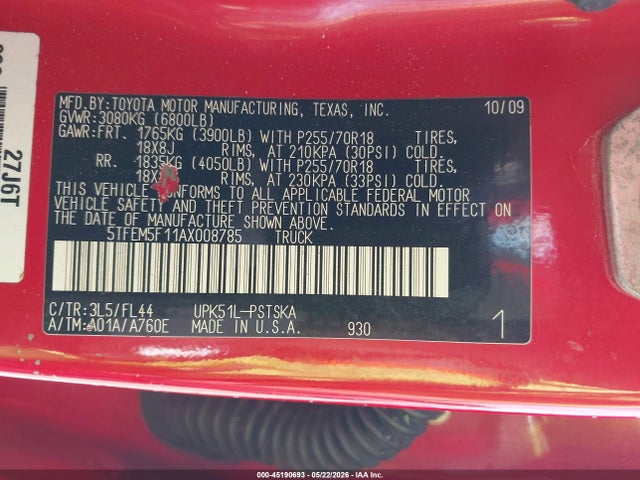 Aukcja sprzedaży 2010 Toyota Tundra Grade 4.6l V8, vin: 5TFEM5F11AX008785, numer aukcji: 45190693