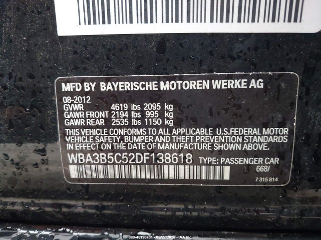 Продаж на аукціоні авто 2013 Bmw 328i Xdrive, vin: WBA3B5C52DF138618, номер лоту: 45190701
