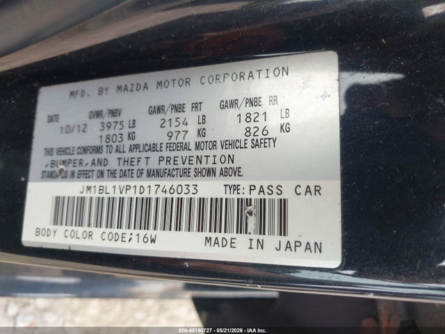 45190727 :رقم المزاد ، JM1BL1VP1D1746033 vin ، 2013 Mazda Mazda3 I Touring مزاد بيع