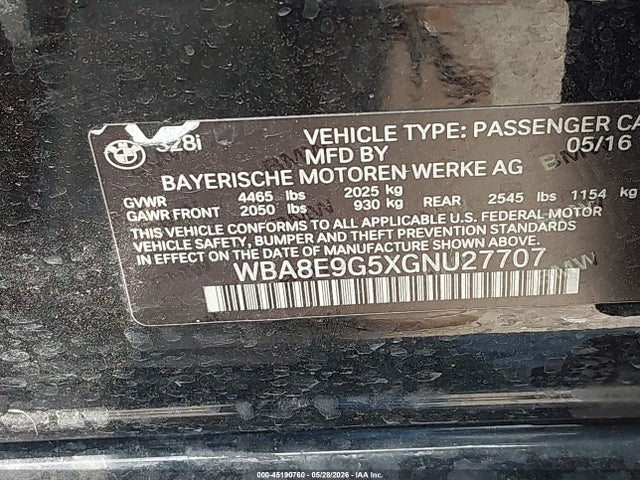 Aukcja sprzedaży 2016 Bmw 328i, vin: WBA8E9G5XGNU27707, numer aukcji: 45190760