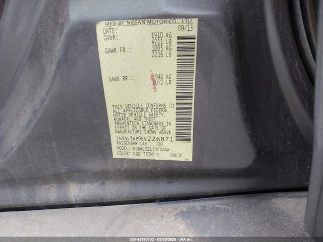 45190792 :رقم المزاد ، 1N4AL3AP9EN226871 vin ، 2014 Nissan Altima 2.5 S مزاد بيع