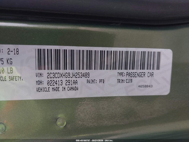 Aukcja sprzedaży 2018 Dodge Charger Sxt Plus Rwd, vin: 2C3CDXHG9JH253489, numer aukcji: 45190797