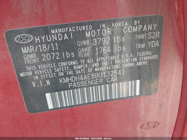 Продаж на аукціоні авто 2011 Hyundai Elantra Gls (ulsan Plant), vin: KMHDH4AE8BU132541, номер лоту: 45190820