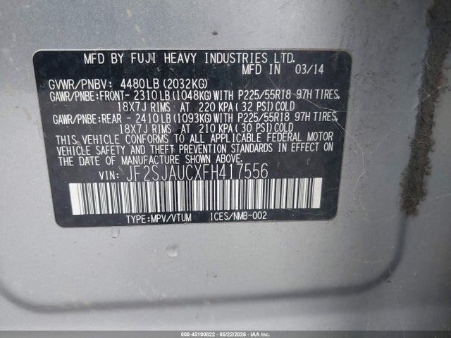 Aukcja sprzedaży 2015 Subaru Forester 2.5i Touring, vin: JF2SJAUCXFH417556, numer aukcji: 45190822