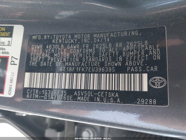 4T1BF1FK7EU396395 Toyota CAMRY SE