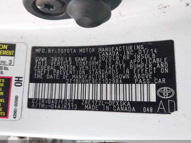 Toyota Corolla S Plus 2014 2T1BURHE8EC102984 Image 9
