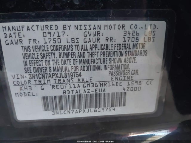 Nissan Versa 1.6 S+ 2018 3N1CN7APXJL819754 Image 9