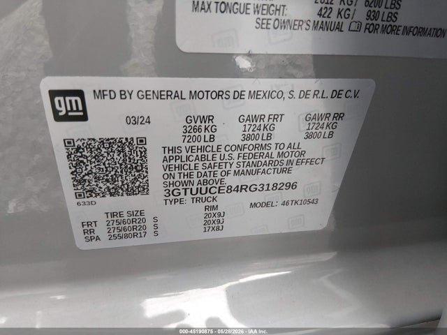 2024 Gmc Sierra 1500 4wd  Short Box Elevation With 3sb მანქანა იყიდება აუქციონზე, vin: 3GTUUCE84RG318296, აუქციონის ნომერი: 45190875