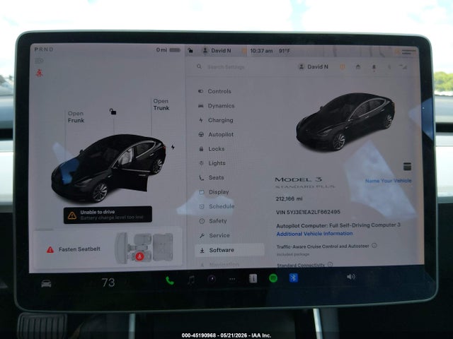 45190968 :رقم المزاد ، 5YJ3E1EA2LF662495 vin ، 2020 Tesla Model 3 Standard Range Plus Rear-wheel Drive/standard Range Rear-wheel Drive مزاد بيع