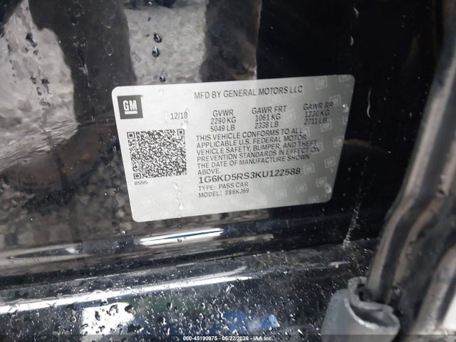 45190975 :رقم المزاد ، 1G6KD5RS3KU122588 vin ، 2019 Cadillac Ct6 Premium Luxury مزاد بيع