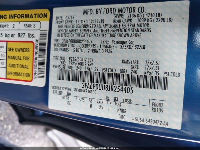 Ford Fusion Hybrid S 2018 3FA6P0UU8JR254405 Image 9
