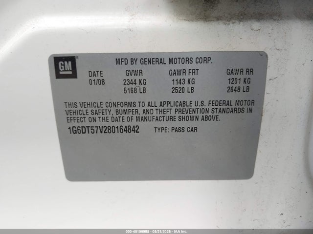 Продаж на аукціоні авто 2008 Cadillac Cts Standard, vin: 1G6DT57V280164842, номер лоту: 45190985