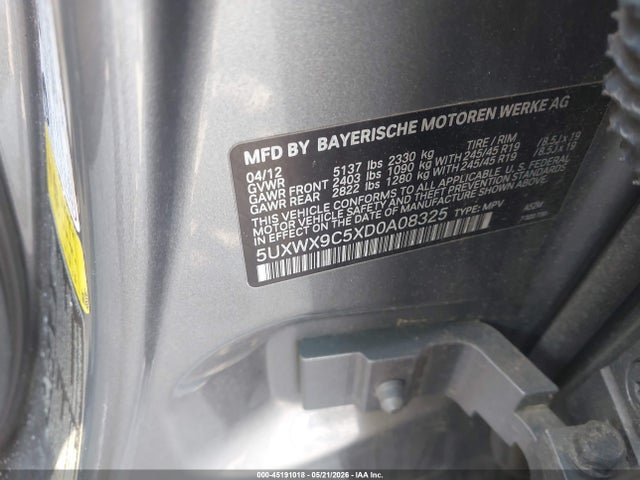 45191018 :رقم المزاد ، 5UXWX9C5XD0A08325 vin ، 2013 Bmw X3 Xdrive28i مزاد بيع