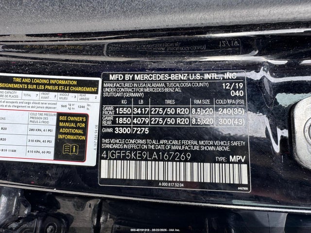 Aukcja sprzedaży 2020 Mercedes-benz Gls 450 4matic, vin: 4JGFF5KE9LA167269, numer aukcji: 45191019