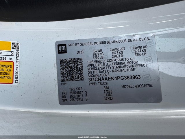 Продажа на аукционе авто 2023 Chevrolet Silverado 1500 2wd  Standard Bed Wt, vin: 3GCNAAEK4PG363863, номер лота: 45191037