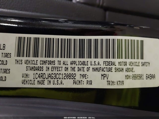 Продажа на аукционе авто 2012 Dodge Durango Sxt, vin: 1C4RDJAG3CC120892, номер лота: 45191068