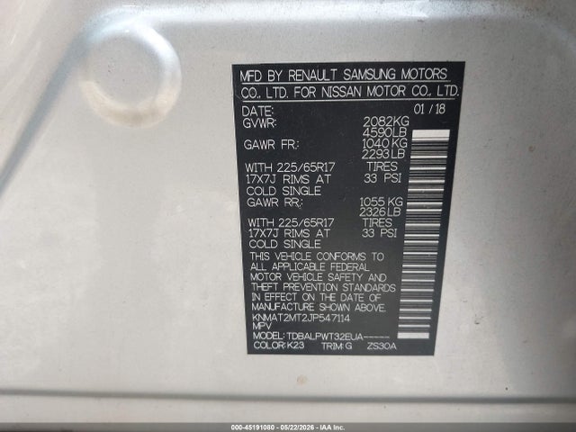 Aukcja sprzedaży 2018 Nissan Rogue S, vin: KNMAT2MT2JP547114, numer aukcji: 45191080