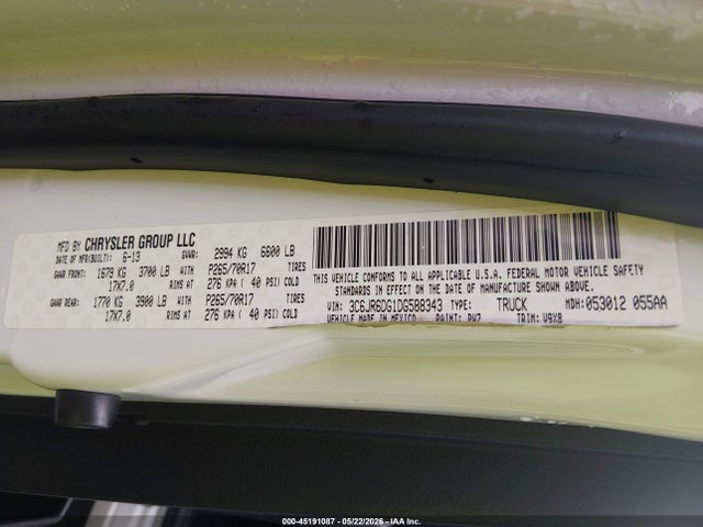 2013 Ram 1500 Tradesman მანქანა იყიდება აუქციონზე, vin: 3C6JR6DG1DG588343, აუქციონის ნომერი: 45191087