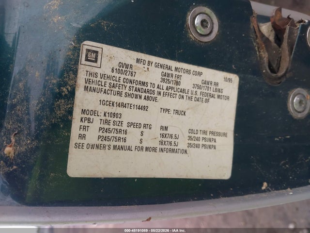 Продаж на аукціоні авто 1996 Chevrolet Gmt-400 K1500, vin: 1GCEK14R4TE114492, номер лоту: 45191089