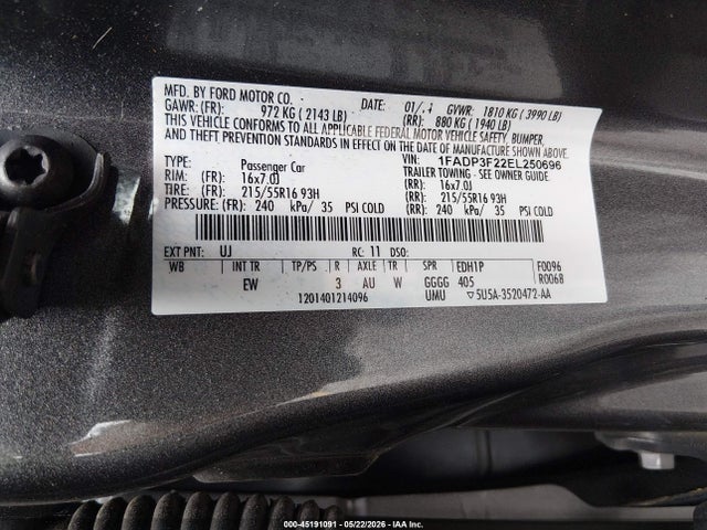 2014 Ford Focus Se მანქანა იყიდება აუქციონზე, vin: 1FADP3F22EL250696, აუქციონის ნომერი: 45191091