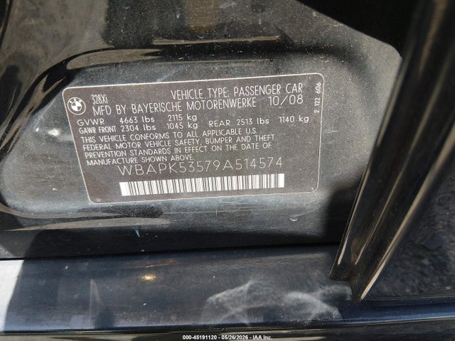 Продаж на аукціоні авто 2009 Bmw 328i Xdrive, vin: WBAPK53579A514574, номер лоту: 45191120