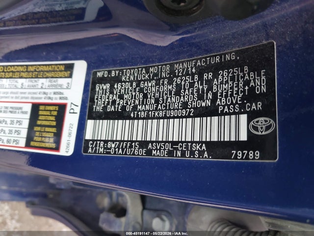 Aukcja sprzedaży 2015 Toyota Camry Se, vin: 4T1BF1FK8FU900972, numer aukcji: 45191147