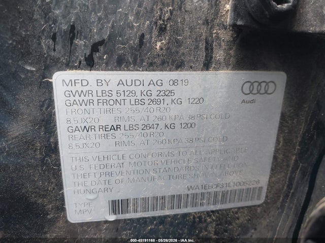 Продаж на аукціоні авто 2020 Audi Q3 Premium Plus 45 Tfsi S Line Quattro Tiptronic, vin: WA1EECF31L1005226, номер лоту: 45191168