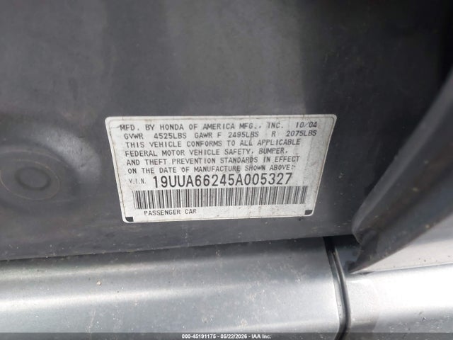 Продажа на аукционе авто 2005 Acura Tl, vin: 19UUA66245A005327, номер лота: 45191175