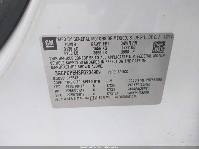 2015 Chevrolet Silverado 1500 Ls მანქანა იყიდება აუქციონზე, vin: 3GCPCPEH3FG234909, აუქციონის ნომერი: 45191178
