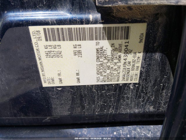 Aukcja sprzedaży 2009 Nissan Altima 2.5 S, vin: 1N4AL21E49N430041, numer aukcji: 45191182