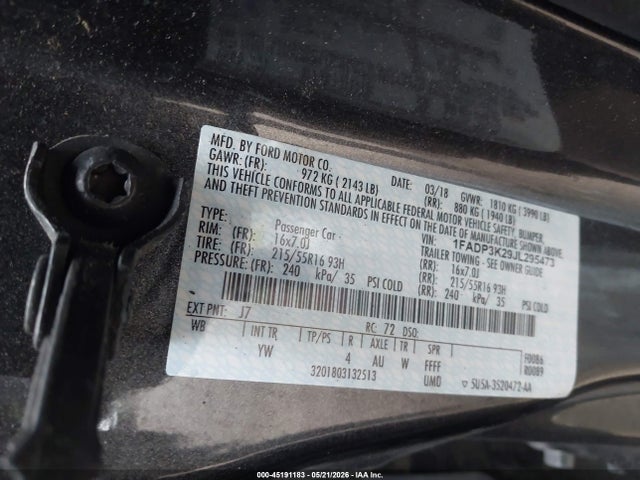 1FADP3K29JL295473 Ford FOCUS SE