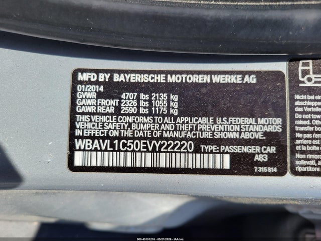 45191218 :رقم المزاد ، WBAVL1C50EVY22220 vin ، 2014 Bmw X1 Xdrive28i مزاد بيع