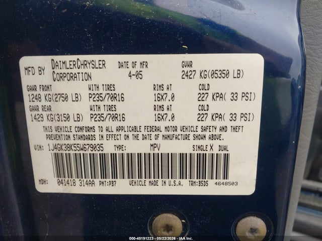 Aukcja sprzedaży 2005 Jeep Liberty Renegade, vin: 1J4GK38K55W679035, numer aukcji: 45191223