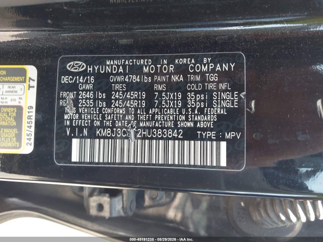 45191235 :رقم المزاد ، KM8J3CA22HU383842 vin ، 2017 Hyundai Tucson Sport مزاد بيع