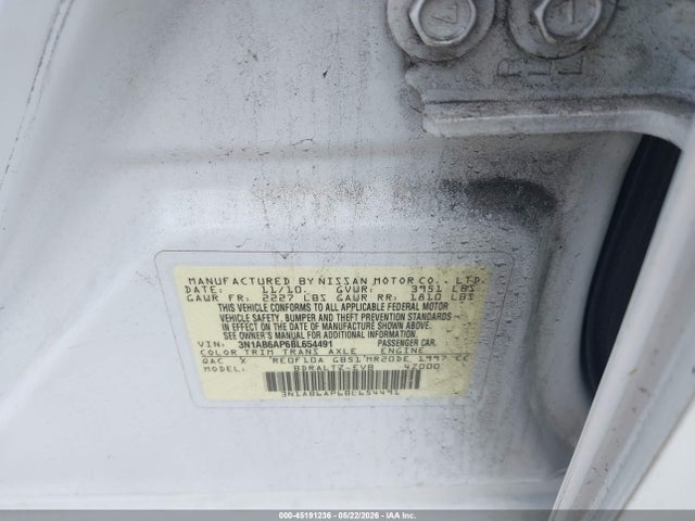 Продаж на аукціоні авто 2011 Nissan Sentra 2.0sr, vin: 3N1AB6AP6BL654491, номер лоту: 45191236