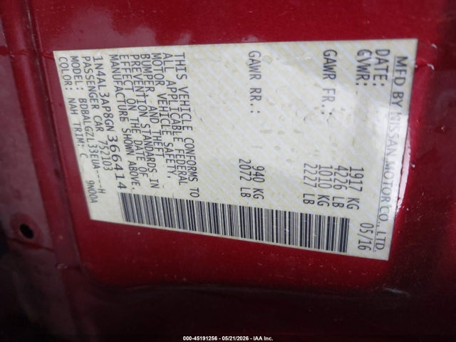 Nissan Altima 2.5 S 2016 1N4AL3AP8GN366414 Image 9