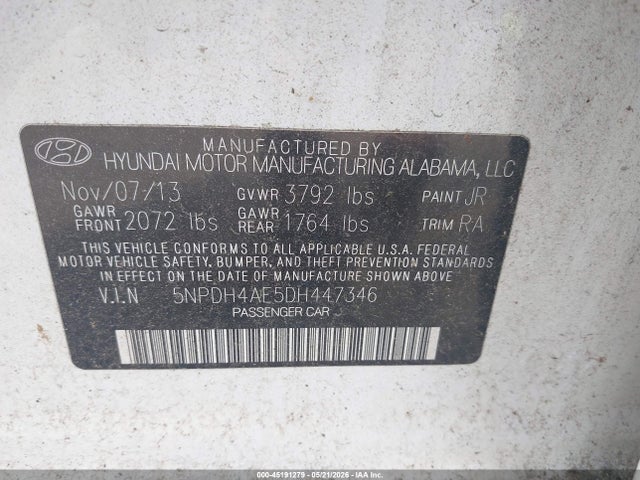 Aukcja sprzedaży 2013 Hyundai Elantra Gls, vin: 5NPDH4AE5DH447346, numer aukcji: 45191279