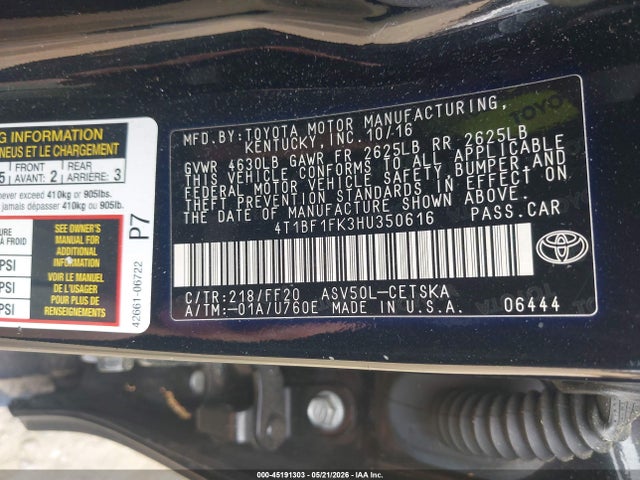 Продаж на аукціоні авто 2017 Toyota Camry Se, vin: 4T1BF1FK3HU350616, номер лоту: 45191303