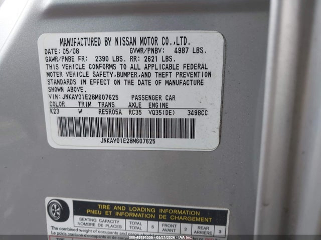 Aukcja sprzedaży 2008 Infiniti M35, vin: JNKAY01E28M607625, numer aukcji: 45191305