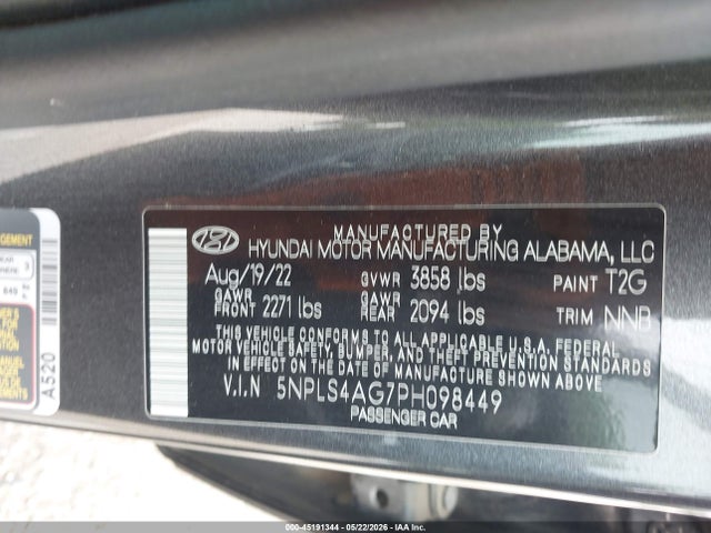 Aukcja sprzedaży 2023 Hyundai Elantra Sel, vin: 5NPLS4AG7PH098449, numer aukcji: 45191344