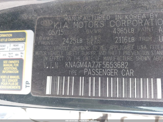 Aukcja sprzedaży 2015 Kia Optima Lx, vin: KNAGM4A77F5653682, numer aukcji: 45191364