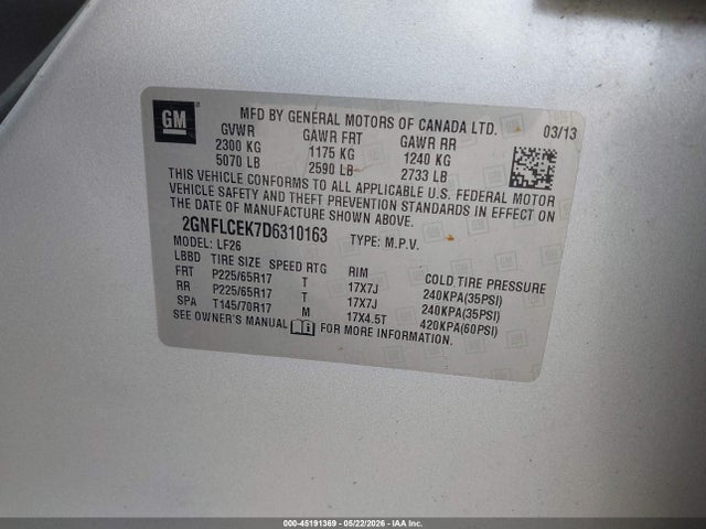 Aukcja sprzedaży 2013 Chevrolet Equinox Ls, vin: 2GNFLCEK7D6310163, numer aukcji: 45191369