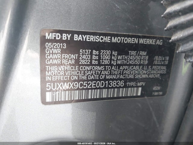 Продаж на аукціоні авто 2014 Bmw X3 Xdrive28i, vin: 5UXWX9C52E0D13836, номер лоту: 45191402